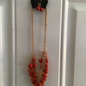 Paparazzi Gold and Orange Necklace Set